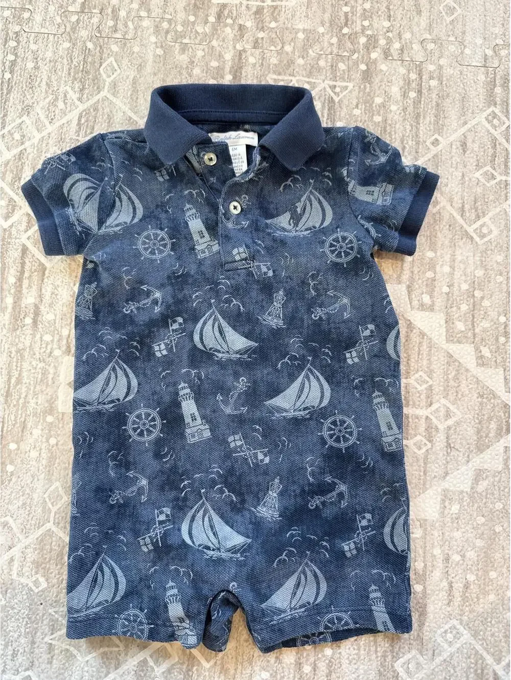 Ralph Lauren Baby Nautical Print Polo Romper 6M